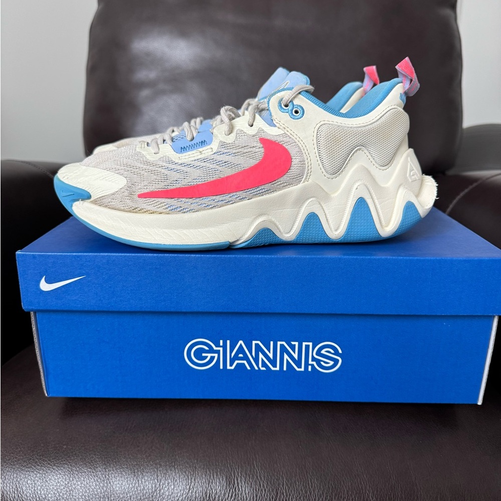 Nike Giannis Sneakers - Cream and Pink with Blue Accents